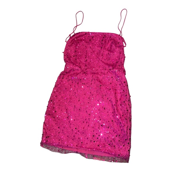 Lucy in the Sky Beaded Sequin mini Dress in Fuchsia - Picture 6 of 6